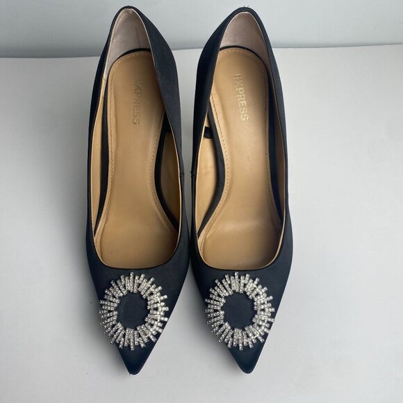 Express Pumps Heels Rhinestone Embellished Black Size 8 - Picture 2 of 10